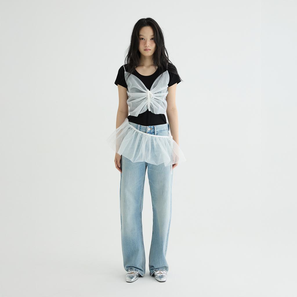 Leobyui Mesh Wrap Skirt White