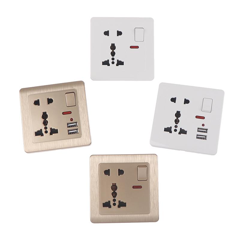 Universal Wall Socket With LED Light Switch 5 Hole USB Wall Power Socket SW Universal Wall Socket With LED Light Switch 5 Hole USB Wall Power Socket SW