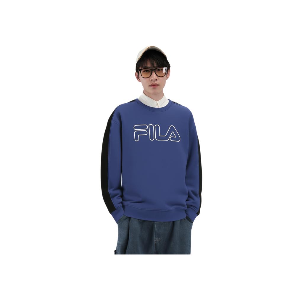 Fila Fusion Large Logo Print Loose Knit Pullover Long Sleeve Sweatshirt Men sweatshirt Pearl-Blue T11M241211FBU