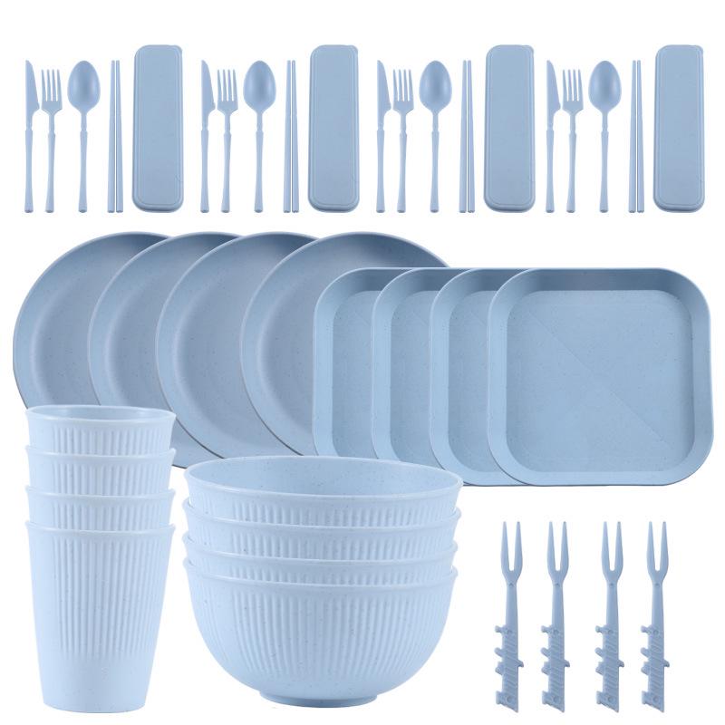 Nordic Wheat Straw Cutlery Set: Soup Bowl, Plate, Cup, Fork, Knife, Spoon, Gift.