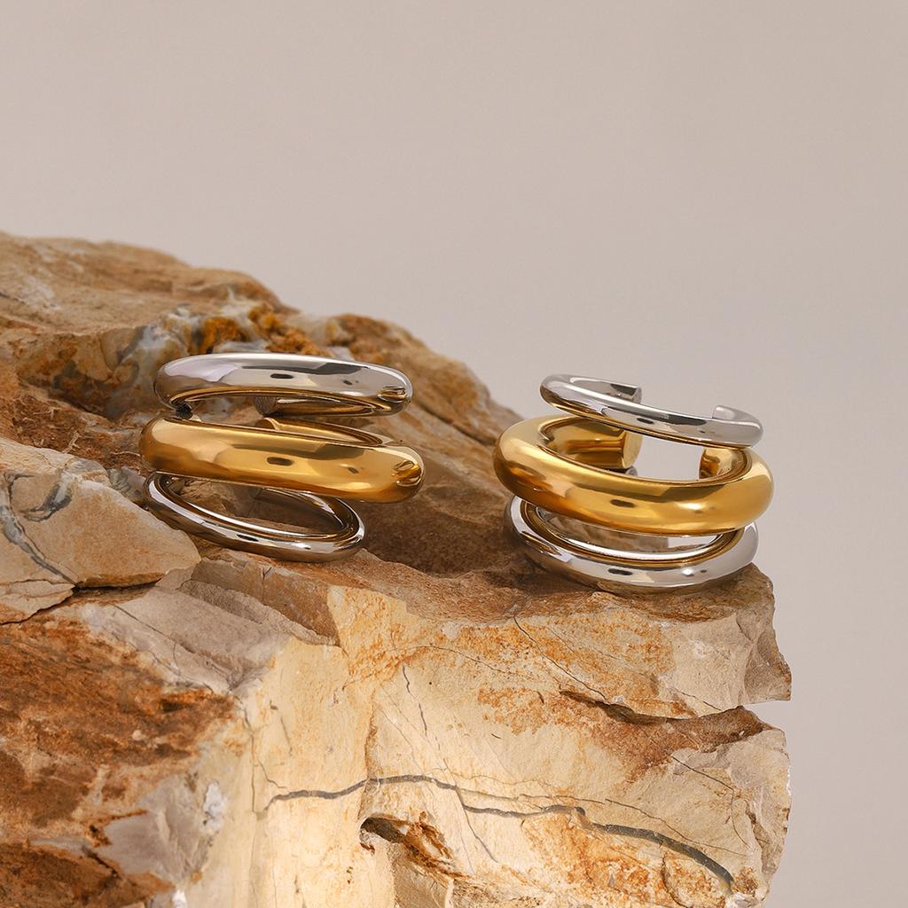 Youthway Stainless Steel Gold And Color Geometric C-Shaped Ear Clip For Unisex Anti Allergic Trendy Charm Jewelry Party