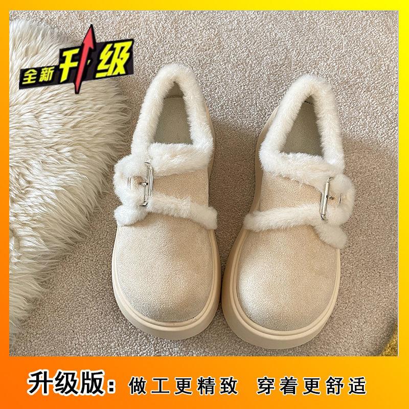 

2025 новая осенне-зимняя обувь на бархатной подошве для маленьких мужчин, увеличивающая рост, модная пушистая обувь на платформе-маффин, лоферы, женская хлопковая обувь 40