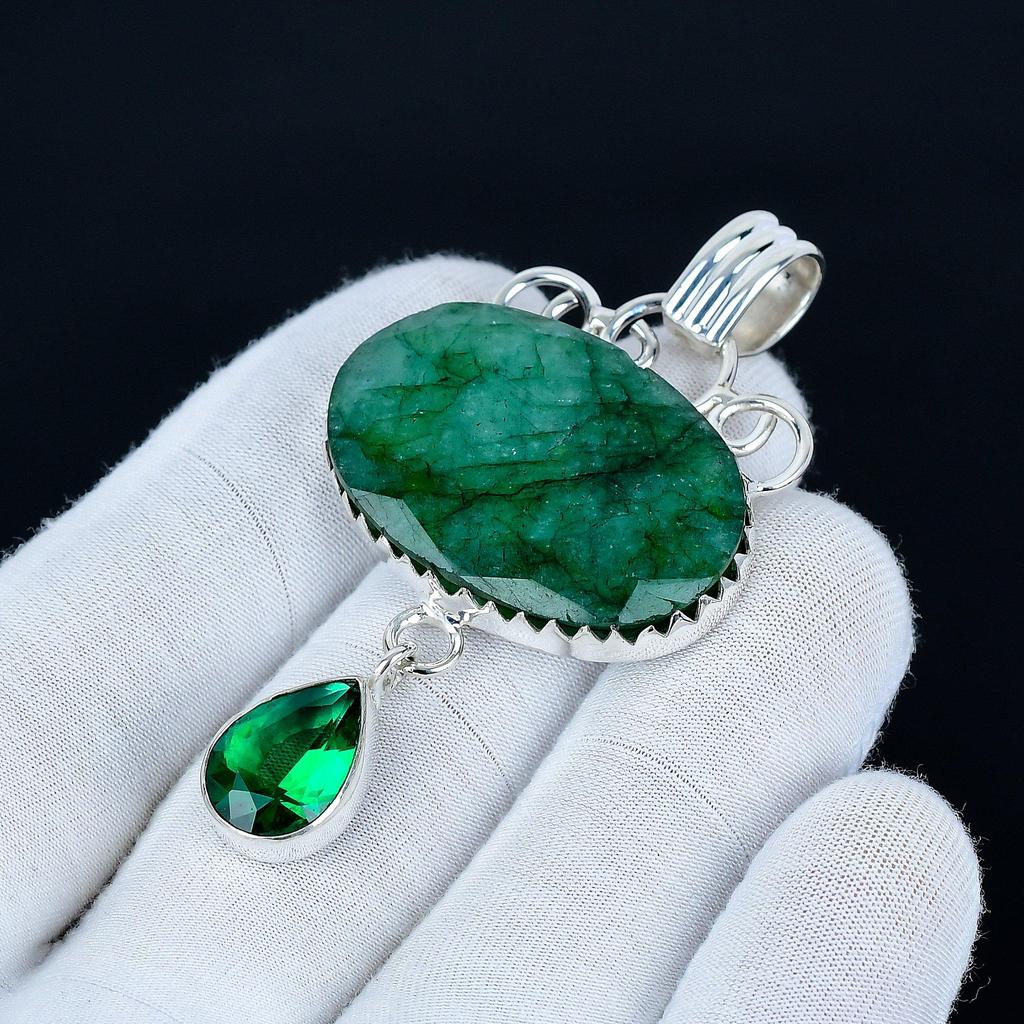 Emerald Pendant, 925 Sterling Silver Handmade Jewelry, Green Tourmaline Silver Pendant, Party Wear Jewelry For Women's, Pendant Christmas Jewelry