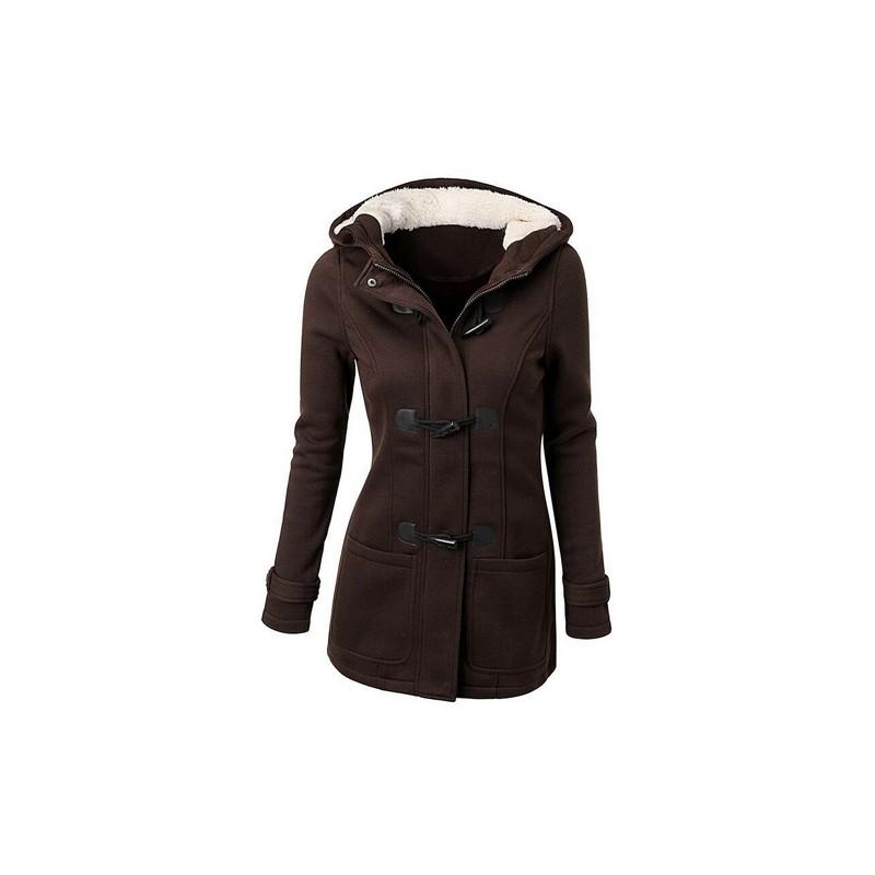 Giacca da Donna con Cappuccio in Misto Poliestere e Cotone con Zip e Bottoni a Corno Vestibilità Sartoriale Elegante Capospalla da Pendolare