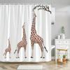 1 Stück Drei Giraffen Duschvorhang, minimalistische digitale Zeichnung von Giraffen in verschiedenen Höhen auf weißem Hintergrund, verspielte Wildli