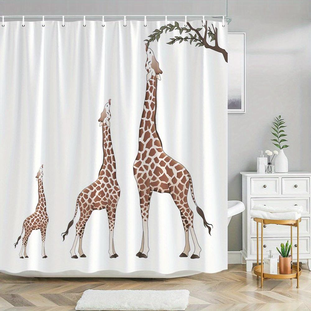 1 Stück Drei Giraffen Duschvorhang, minimalistische digitale Zeichnung von Giraffen in verschiedenen Höhen auf weißem Hintergrund, verspielte Wildli