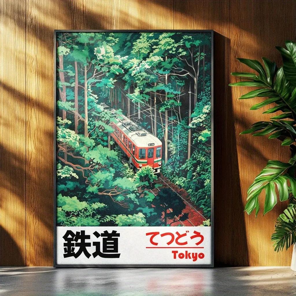 Retro Japanische Landschaft Leinwanddruck Asiatische Kunst Eisenbahn Wandkunst Poster Modernes Wohnzimmer Schlafzimmer Badezimmer Heimdeko