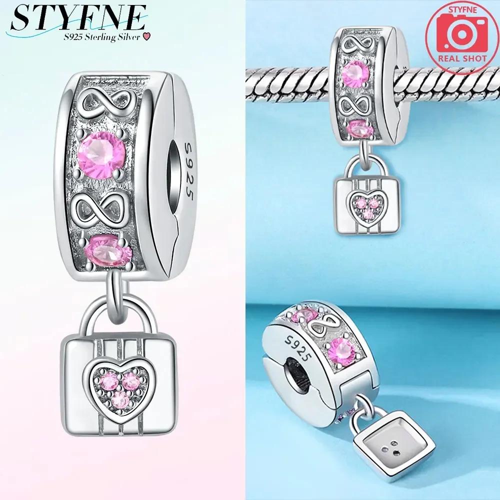 Classic Genuine Copper Four-Leaf Clover Pink Zircon Snowflake Lock Heart Bead Fits Bracelets Jewellery Do-It-Yourself Gifts Accessory