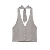 Jnleaog Spring New Arrival Women's Clothing Fashion Style French Fashion Design Stripes Hanging Collar Vest Style Tops