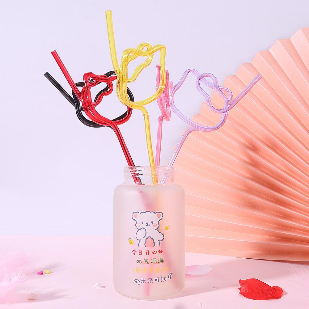 2PCS Cartoon Cat Head Straw