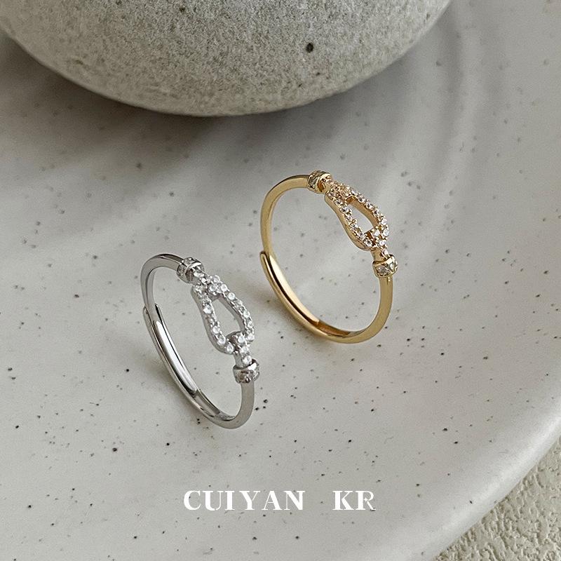 Cui Yan S925 Sterling Silver Korean Full Diamond Horseshoe Buckle Index Finger Ring for Women