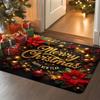Golden Merry Christmas Poinsettia Gift Star Print Holiday Non Slip Indoor Entry Doormat Winter New Year Front Porch Decor