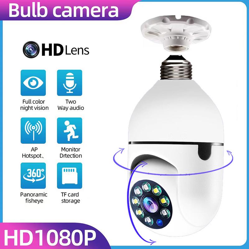Wifi Mini E27 Bulb IP Camera - Full Color Night Vision + Automatic Human Tracking, Indoor Surveillance Security Monitor