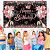 Pink Gold Black Happy Birthday Background Rose Gold Glitter Balloon Birthday Decoration Party Decor Home Photography Backdrop