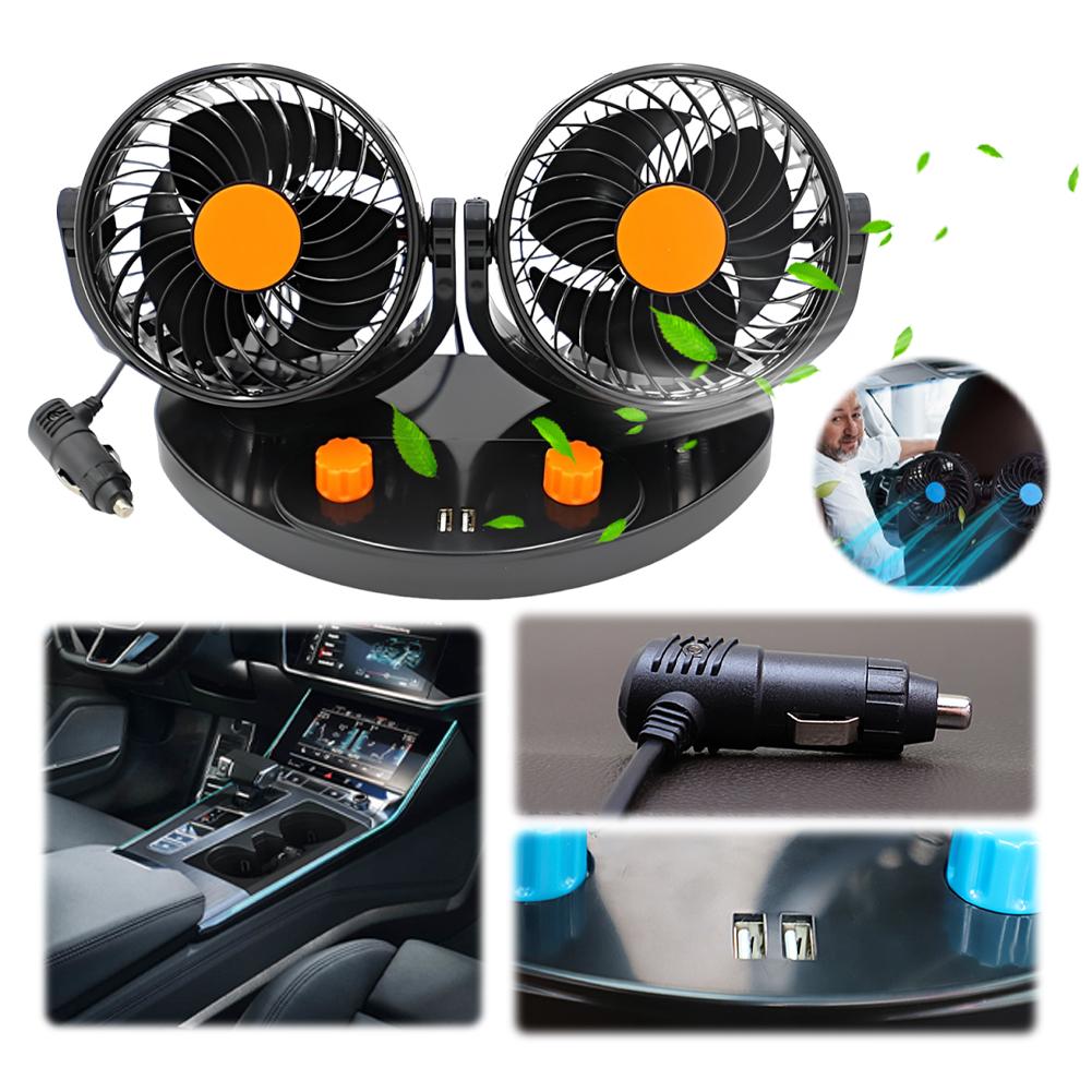 Dual Head USB Car Cooling Fan 2 Wind Speed Car Central Control Screen Fan Adjustable Angle Auto Ventilation Fan Auto Accessories