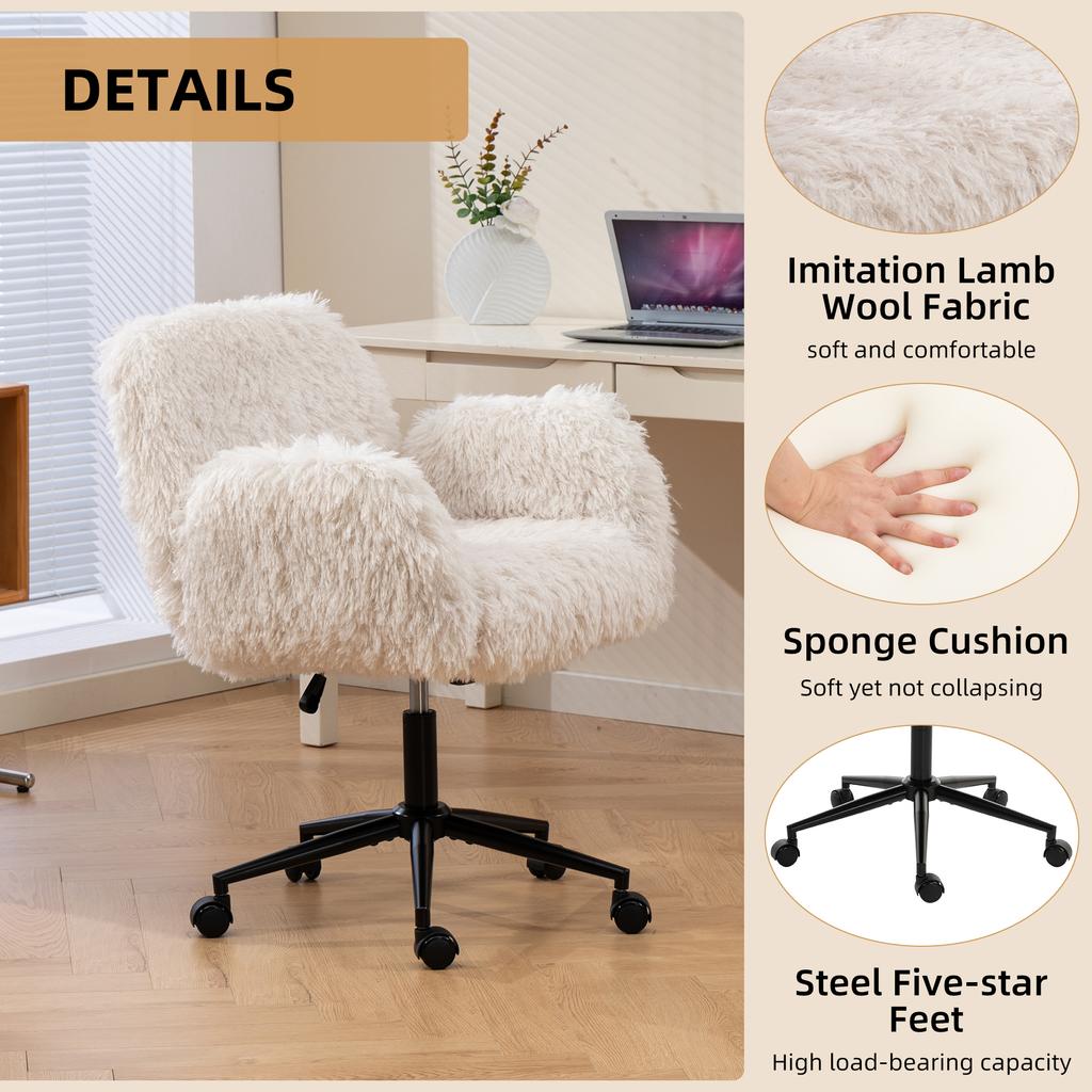 Bürostuhl, Fünfstufig verstellbare Armlehnen, Rollen, Ergonomisch, Verdickte Rückenlehne, Drehbar, für Homeoffice, Schminktisch, Schlafzimmer und Wohnzimmer