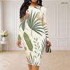 Women Plus Size Round Neck Long Sleeve Printed Bodycon Midi Dress