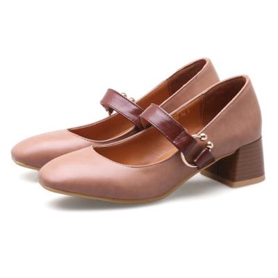 Elegant Low Heels Pumps Mary Janes Shoes Women Nude Black Women's Short Heeled Party Office Shoes Ladies Large Size 45 48 50 52