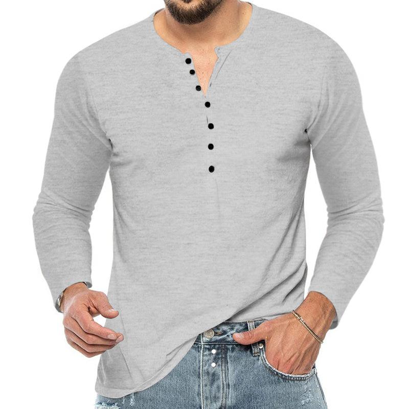 

Мужские модные рубашки Henley с длинным рукавом повседневные футболки с круглым вырезом Slim Fit спортивные рубашки для тренировок футболки с пуговицами M светло-серый