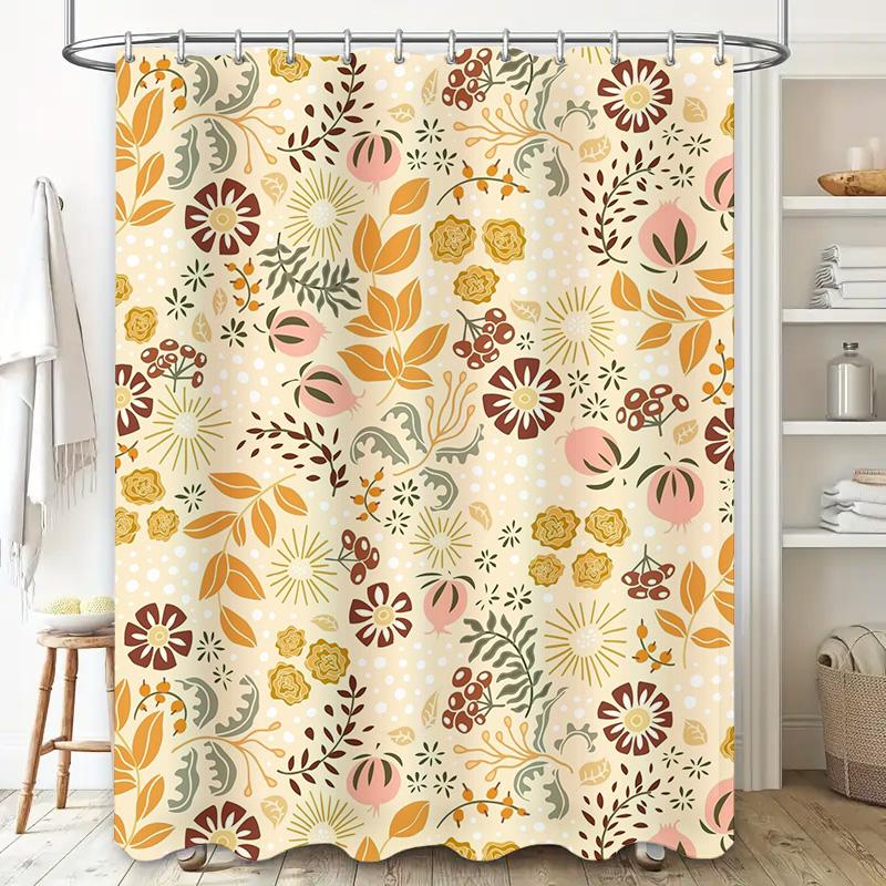 Vintage Floral Shower Curtain Cream White Multicolor Boho Decor Bath Mat Set for Bathroom Home Decoration Waterproof Fabric