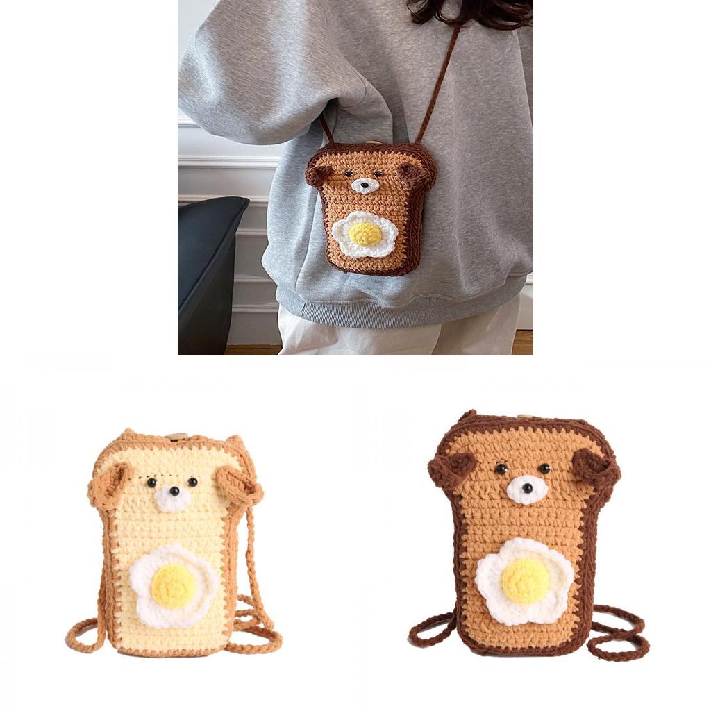 Handcrafted Cartoon Woolen Breadshaped Crossbody Bag For Casual Daily Use
