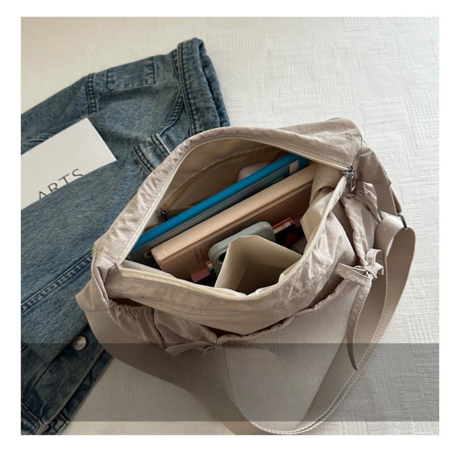 Pleated Bow Knot Tote Bag for Women Cotton Large Capacity Shoulder Crossbody Bag