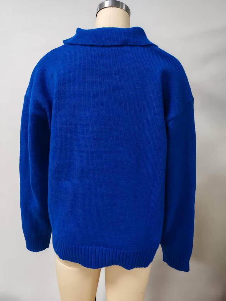 2025 Women's Loose Fit Long Sleeve Casual Lapel Pullover Sweater