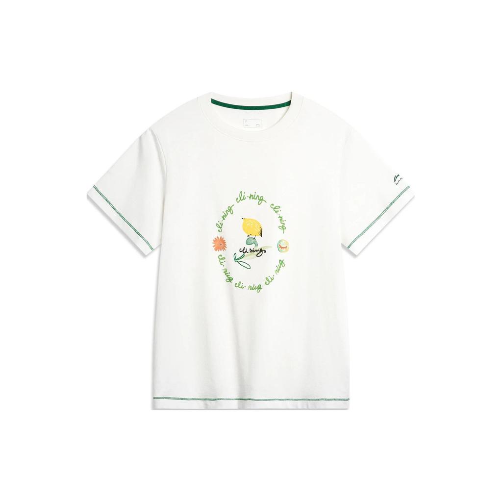 Li Ning Chinese Culture Series Letter Color Block Round Neck Pullover Sports Short Sleeve T-Shirt Women T-Shirt Off-White AHSU332-1