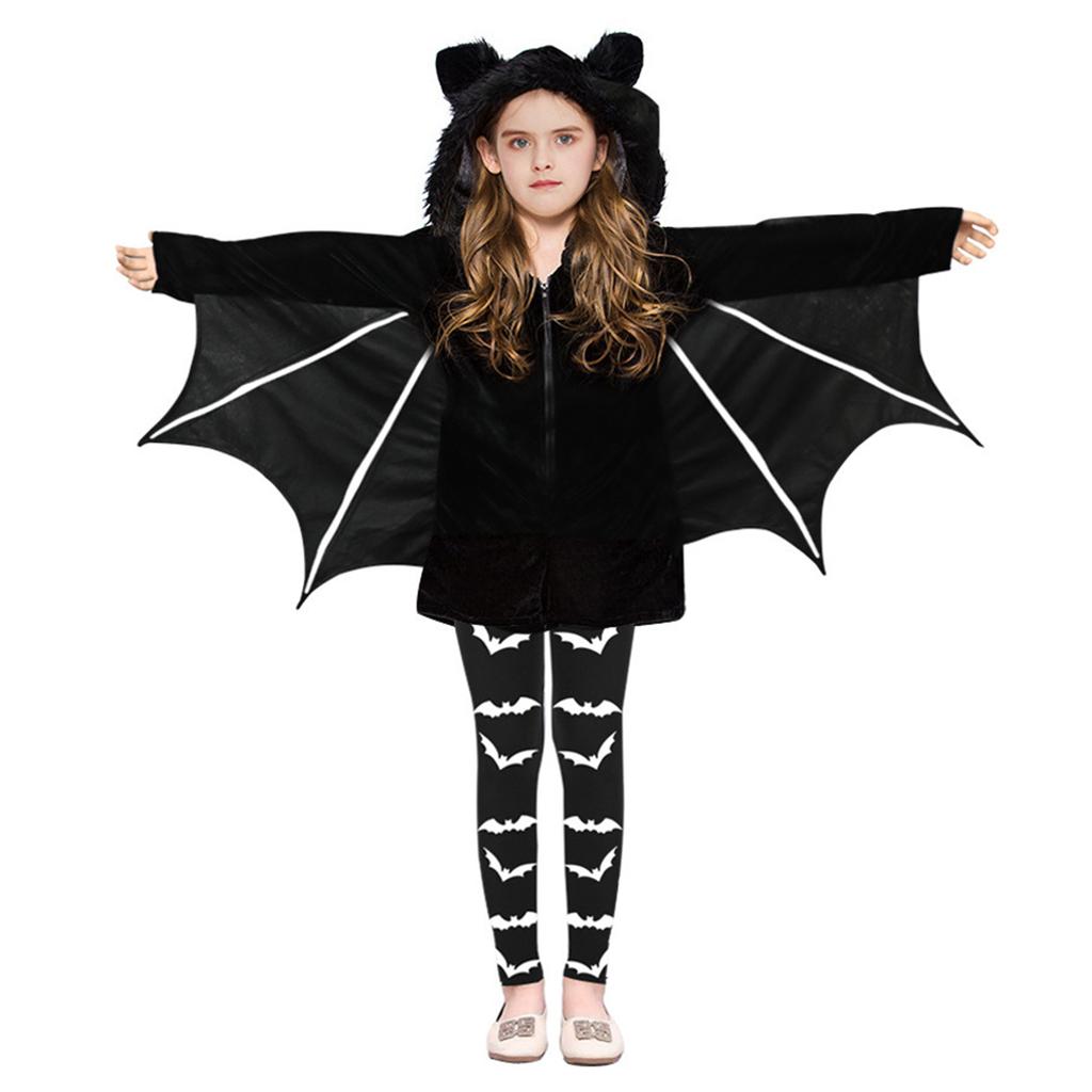 Costume Unisex da Pipistrello Vampiro per Bambini, Tuta con Cappuccio, Guanti, Pantaloni, Costume Cosplay di Halloween, Set Costume da Pipistrello