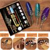 Quill Pen Ink Set-Feather Calligraphy Pen and Ink Set,Includes 6 Bottles of Ink,Quill Pen,Glass Dipping Pen,Wooden Dipping Pen,17 nibs,8 Sheets of