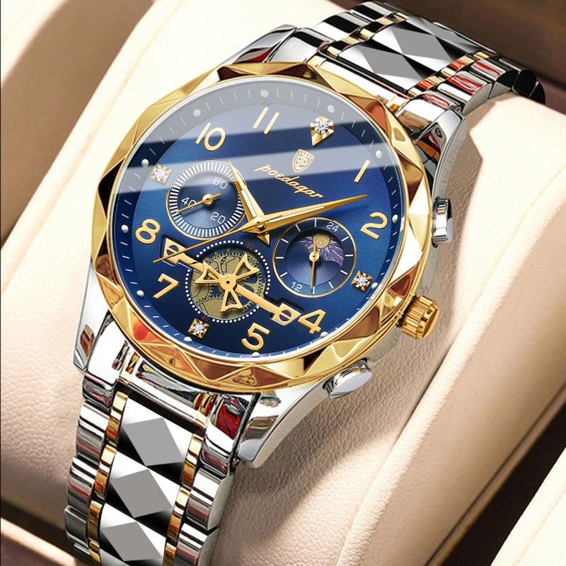 New Luxury Quality Men's Watch Quartz Non-mechanical Waterproof Luminous Fashion Upscale Watch Calendar Steel Strap Triple Display Watch Watch Watch