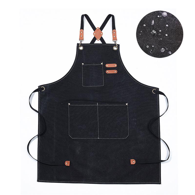 Waterproof Thickened Cotton Denim Apron - Oil and Stain Resistant, Solid Color Design for Household Kitchen Use