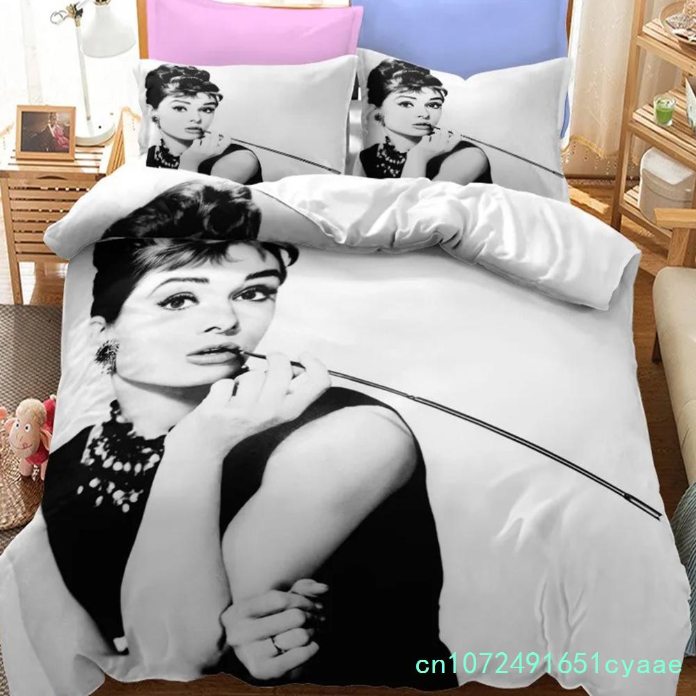 Audrey Hepburn Déesse de l'Élégance Parure de Lit Chambre à Coucher Doux Moderne Couvre-lit Confortable Housse de Couette Housse de Couette Taie d'Oreiller