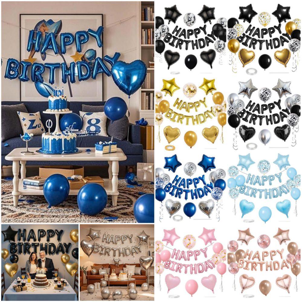Latex/Aluminum Film Happy Birthday Balloon Garland Kit Heart Star Balloon Wall Backdrop  Birthday