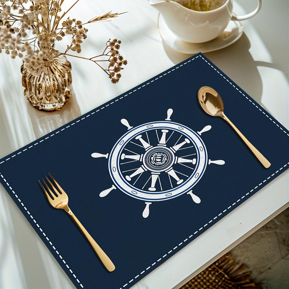Tibetan Blue Boat Rudder Meal Mat Navigation Wind Table Mat Simple Ocean Theme Thermal Insulation Anti Slip Meal Mat