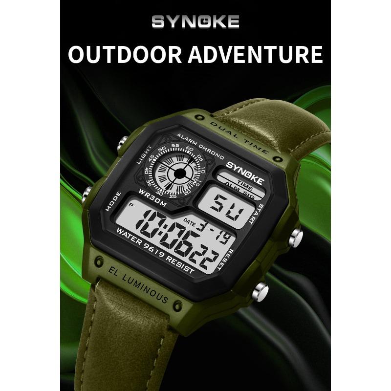 Top Brand New Retro Trendy Men's Sports Electronic Watch Belt Style Waterproof Multifunctional Luminous Classic Square Watch