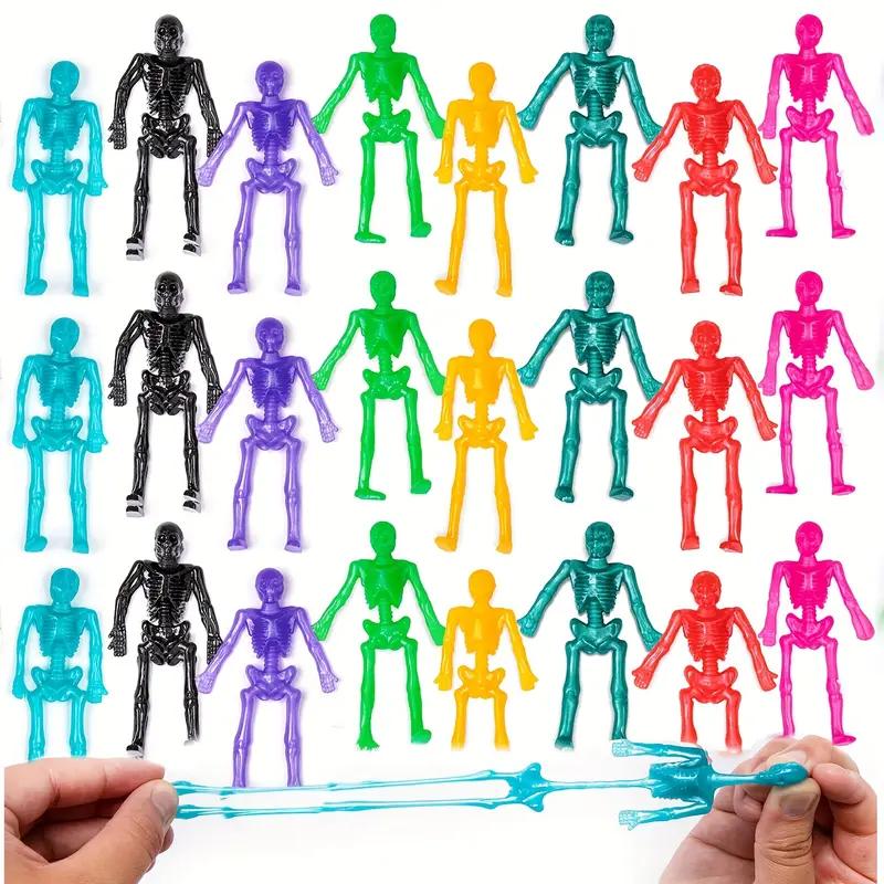 30Pcs/set Halloween Plastic Pumpkin Box with Stretchy Skeleton Toys Halloween Party Kids Favors Trick or Treat Goodie Bag Filler