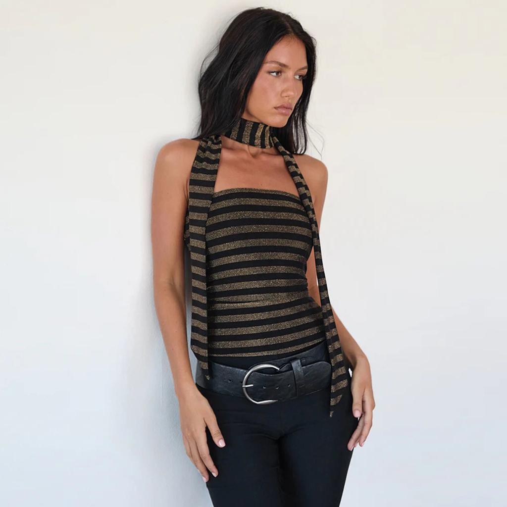Spice Girls European and American Women's Clothing Chest Wrapping Navel Straps Neck Back Short Top