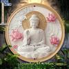 2D Flat Vintage Buddhist Meditation Wooden Decor - Minimalist Buddha Art with Lotus Flowers, Beige/ White/ Soft Pink Pastel Colors - Wood Panel for Ho