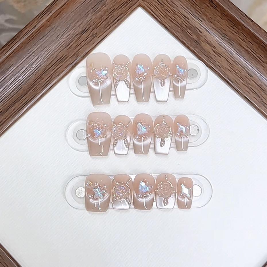 Hand-woven Armored Tea Tale Pure Desire High-end French Cat Eye Aurora Camellia Manicure Patch