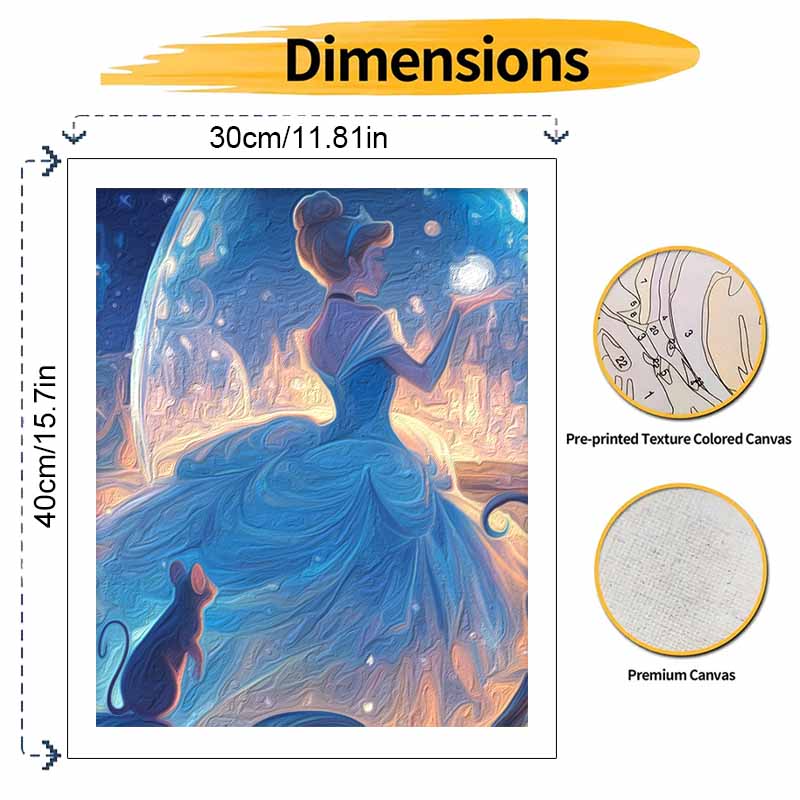 Disney Cinderella oil painting kit canvas DIY home decor gift magical blue dress sparkles