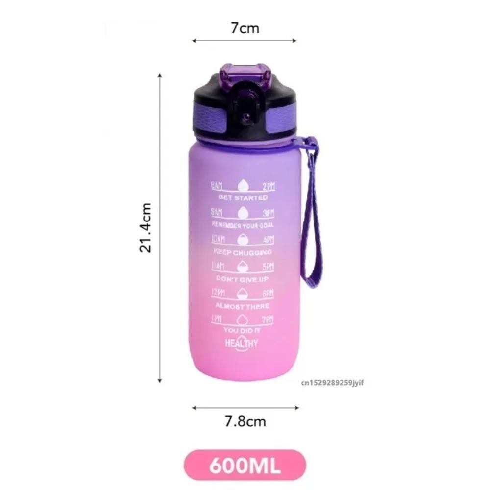 Bottiglia d'acqua sportiva da 600 ml con indicatore orario, tazza a colori sfumati, tazza a prova di perdite, borraccia motivazionale, sport all'aria aperta, fitness