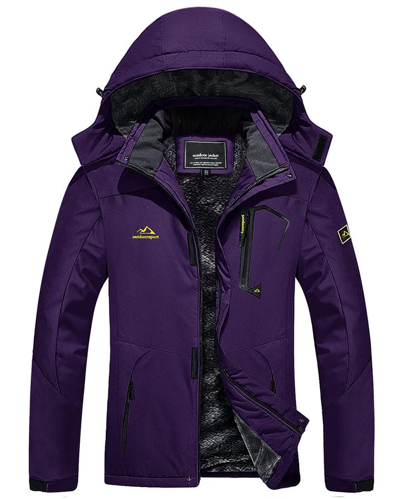 TACVASEN Casual Windproof Mountain Parka with Fleece and Winter Jacket for and Dark Size M Women's Lining, Waterproof, Hiking, Skiing, Winter, Purple,