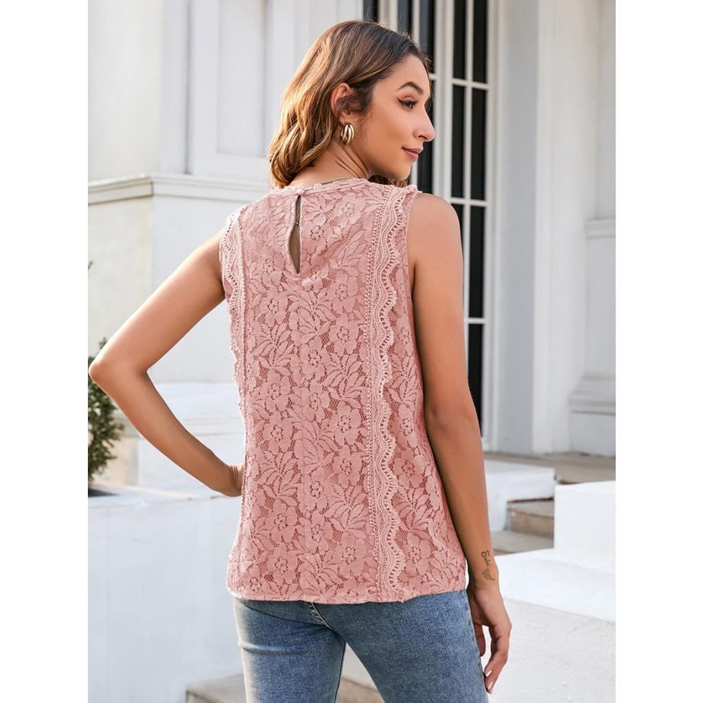 Canottiera Estiva da Donna a Colore Unito con Lavorazione ad Uncinetto in Pizzo Intrecciato Top Sexy con Bordi in Pizzo a Maglia