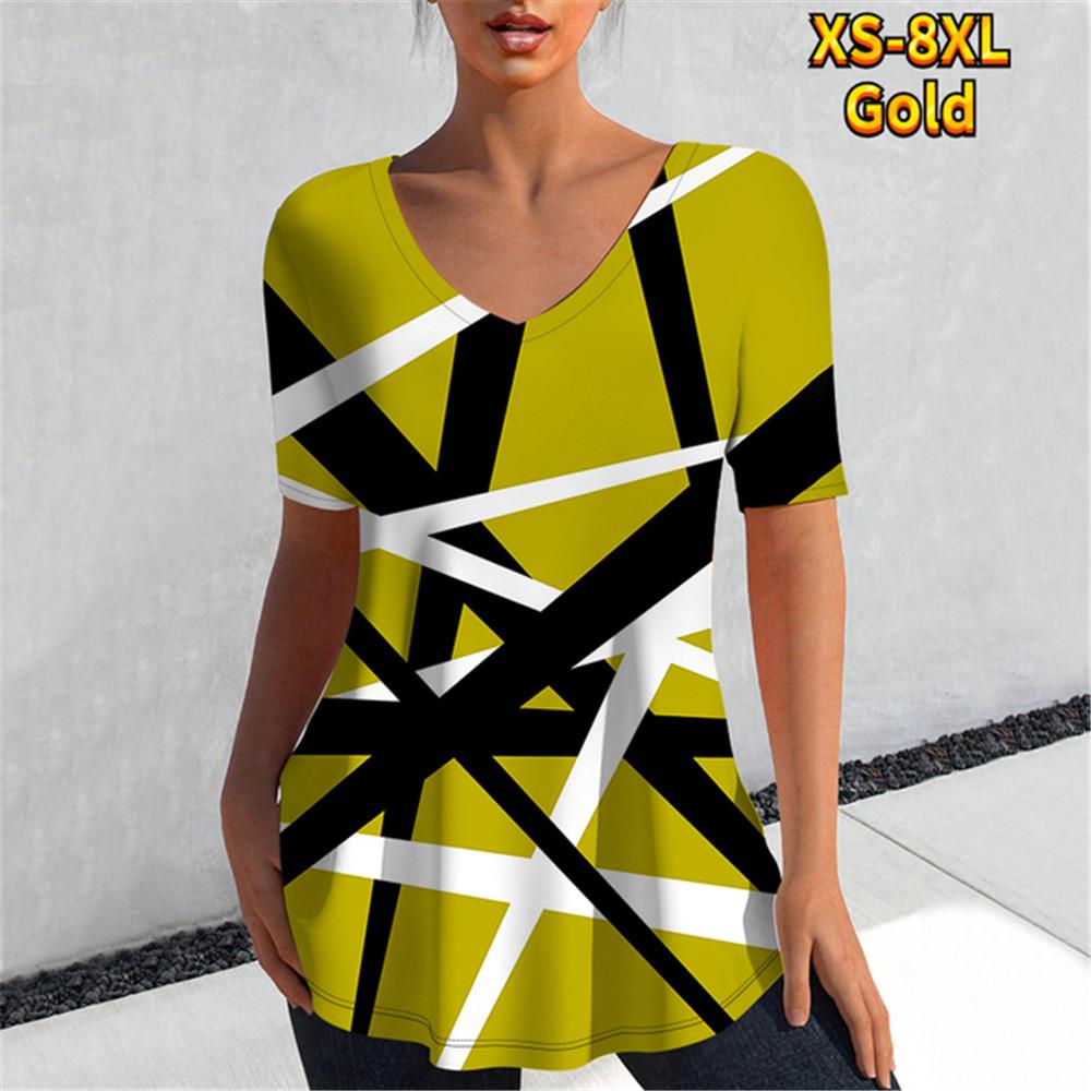 T-skjorte Dame Kontrastfargesøm Digital 3D-trykk Topper Casual T-skjorter Sommer Kort Erm Ny Rund Hals Skjorter Femme