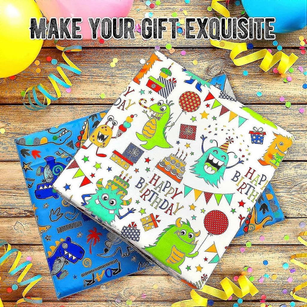 Kids Birthday Wrapping Paper Sheets-10 Pack Cute Animal Dinosaur Wrapping Paper