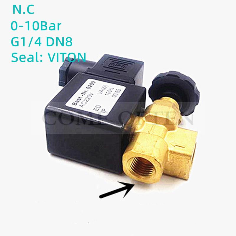 2-Position 2-Way Adjustable Steam Solenoid Valve TJF-08 G1/4" Hot Table Iron Steam Valve Ac220v Dc24v Direct Acting VITON 150℃