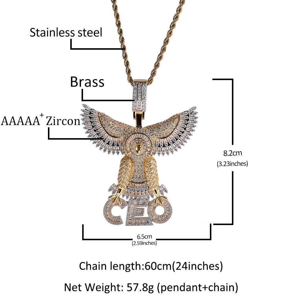 Accessories Personality Hip Hop Letter CEO Eagle Pendant Copper Inlaid Zircon Necklace Men's Sweater Chain