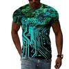 Summer Round Neck 3D Circuit Board Print T-shirts Fashionable Casual Short Sleeved Men's T-shirts