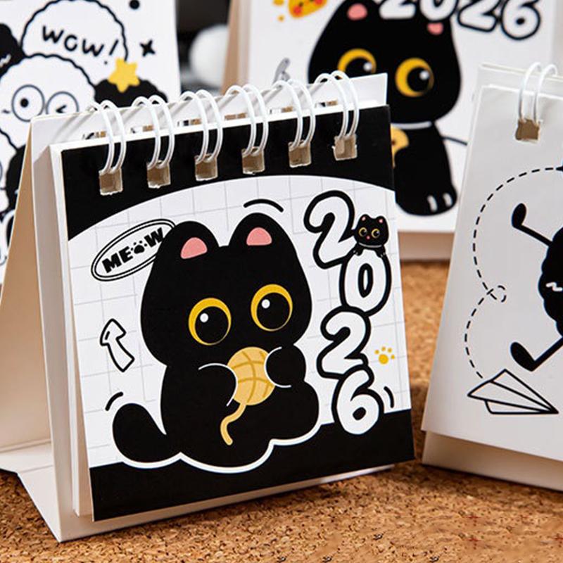 2Pcs Random Mini 2026 Calendar Portable Cute Cat Office School Supplies Calendar Monthly Planner Desk Accessories Decor Record